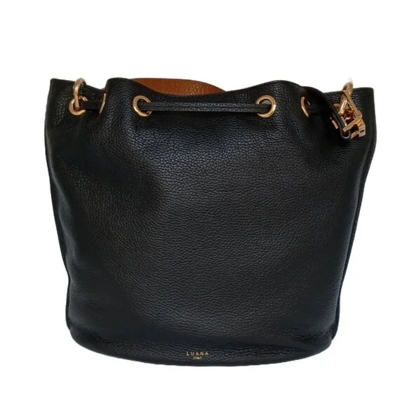 Carla Bucket Ebony/Chestnut Leather Handbag Luana Italy NWT - Picture 3 of 7